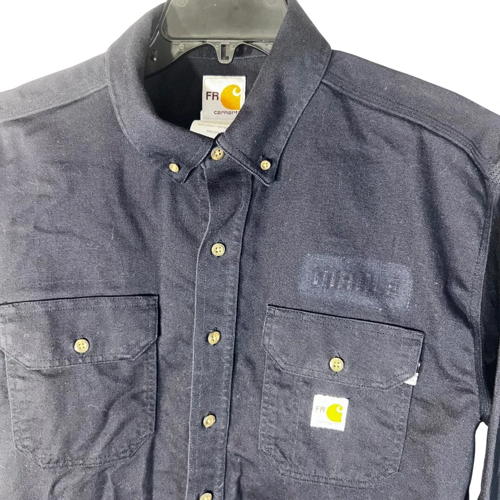Carhartt FR Flame Resistant Work Shirt Navy Blue Size Large Style 294 20 Cat 2 - Picture 6 of 13